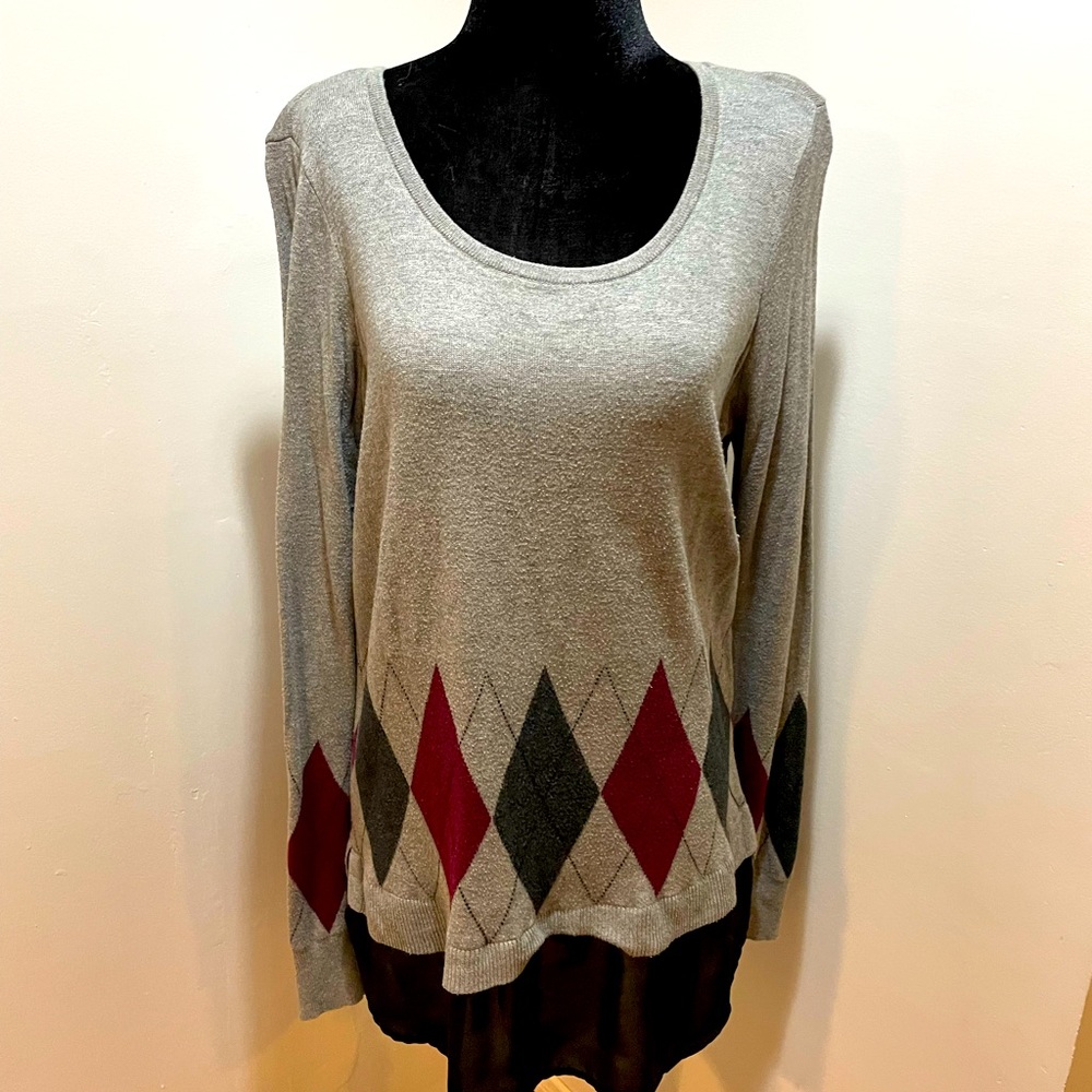 Tunic sweater grey w argyle pattern